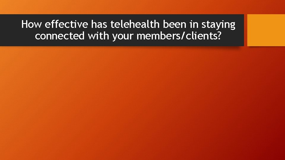 How effective has telehealth been in staying connected with your members/clients? 