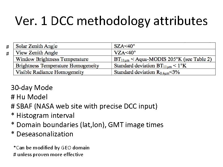 Ver. 1 DCC methodology attributes # # 30 -day Mode # Hu Model #