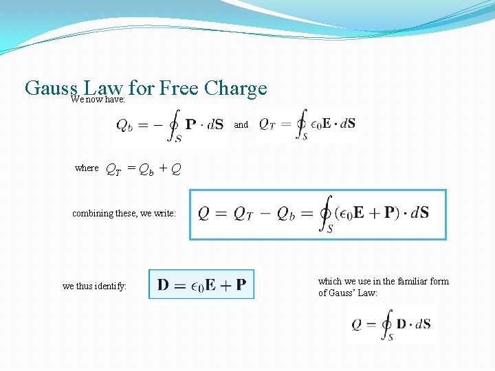Gauss. We. Law for Free Charge now have: and where QT = Q b