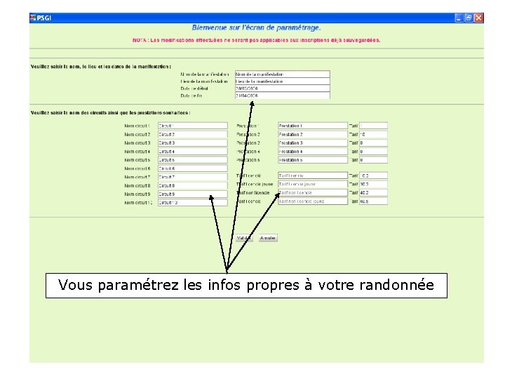 Vous paramétrez les infos propres à votre randonnée 