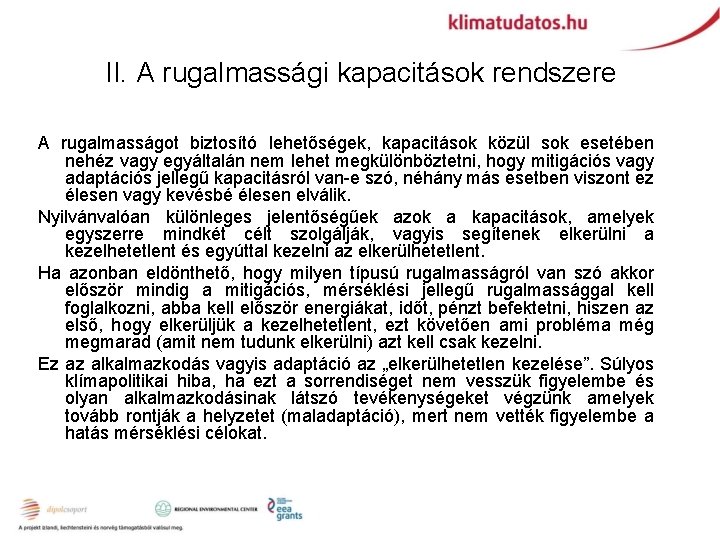 II. A rugalmassági kapacitások rendszere A rugalmasságot biztosító lehetőségek, kapacitások közül sok esetében nehéz