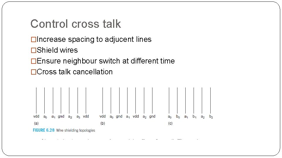 Control cross talk �Increase spacing to adjucent lines �Shield wires �Ensure neighbour switch at Control cross talk �Increase spacing to adjucent lines �Shield wires �Ensure neighbour switch at