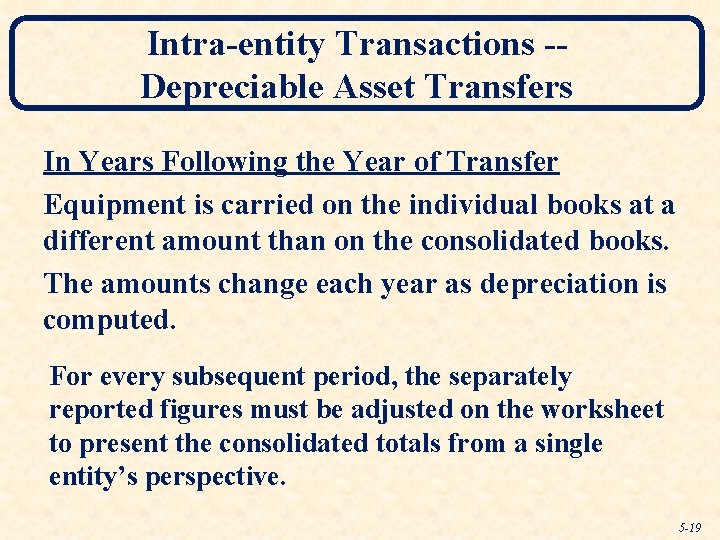 Intra-entity Transactions -Depreciable Asset Transfers In Years Following the Year of Transfer Equipment is