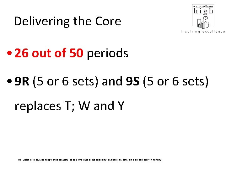 Delivering the Core • 26 out of 50 periods • 9 R (5 or