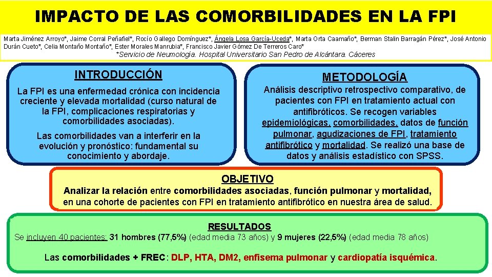 IMPACTO DE LAS COMORBILIDADES EN LA FPI Marta Jiménez Arroyo*, Jaime Corral Peñafiel*, Rocío