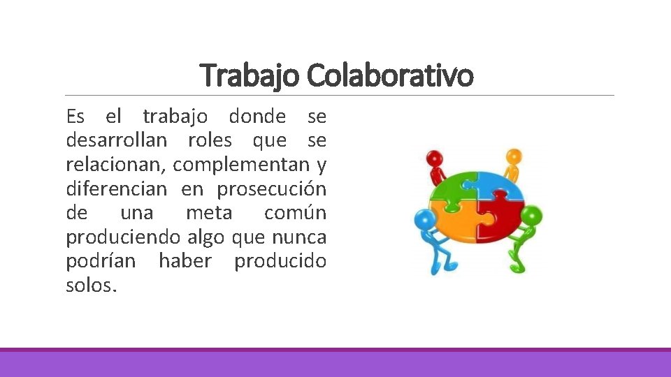 Trabajo Colaborativo Es el trabajo donde se desarrollan roles que se relacionan, complementan y