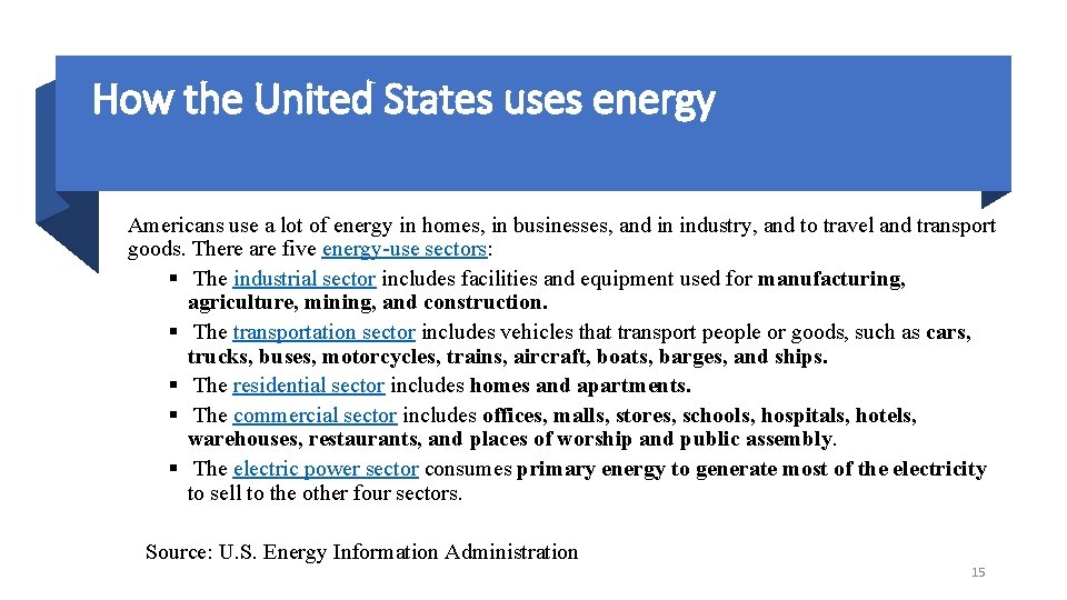 How the United States uses energy Americans use a lot of energy in homes,