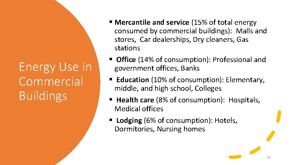 Energy Use in Commercial Buildings § Mercantile and service (15% of total energy consumed