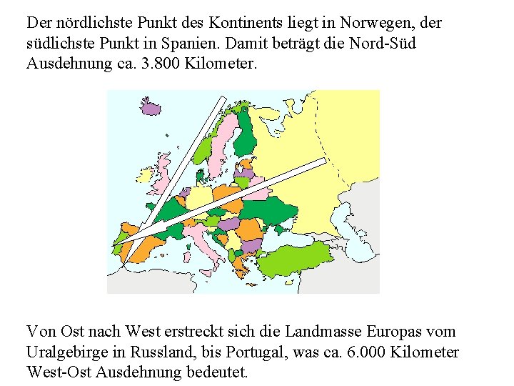 Der nördlichste Punkt des Kontinents liegt in Norwegen, der südlichste Punkt in Spanien. Damit