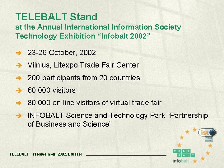 TELEBALT Stand at the Annual International Information Society Technology Exhibition “Infobalt 2002” è 23