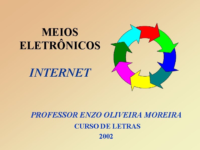 MEIOS ELETRÔNICOS INTERNET PROFESSOR ENZO OLIVEIRA MOREIRA CURSO DE LETRAS 2002 
