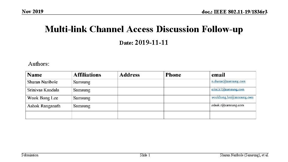 Nov 2019 doc. : IEEE 802. 11 -19/1836 r 3 Multi-link Channel Access Discussion