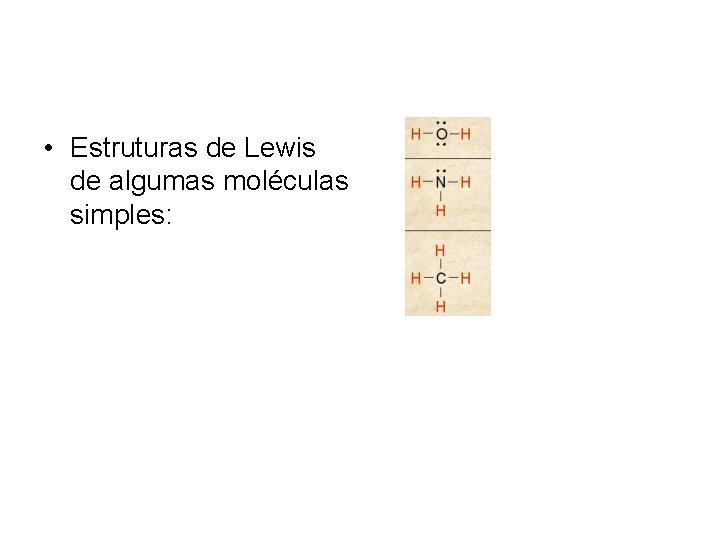  • Estruturas de Lewis de algumas moléculas simples: 