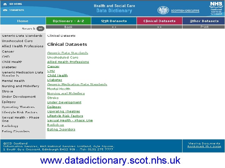 www. datadictionary. scot. nhs. uk 