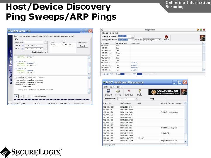 Host/Device Discovery Ping Sweeps/ARP Pings Gathering Information Scanning 