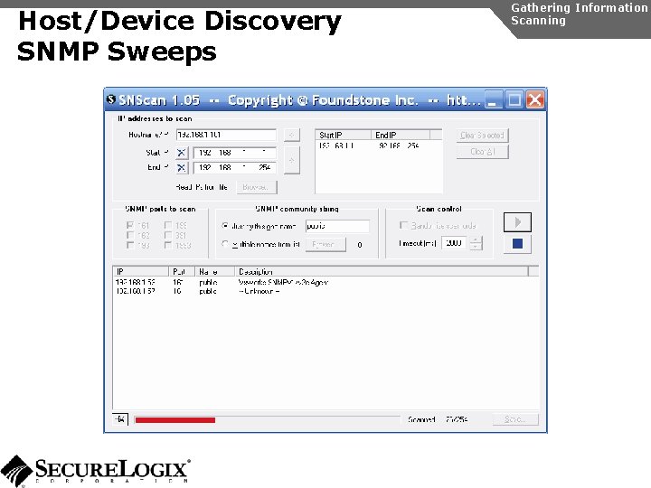 Host/Device Discovery SNMP Sweeps Gathering Information Scanning 