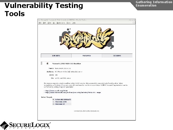 Vulnerability Testing Tools Gathering Information Enumeration 