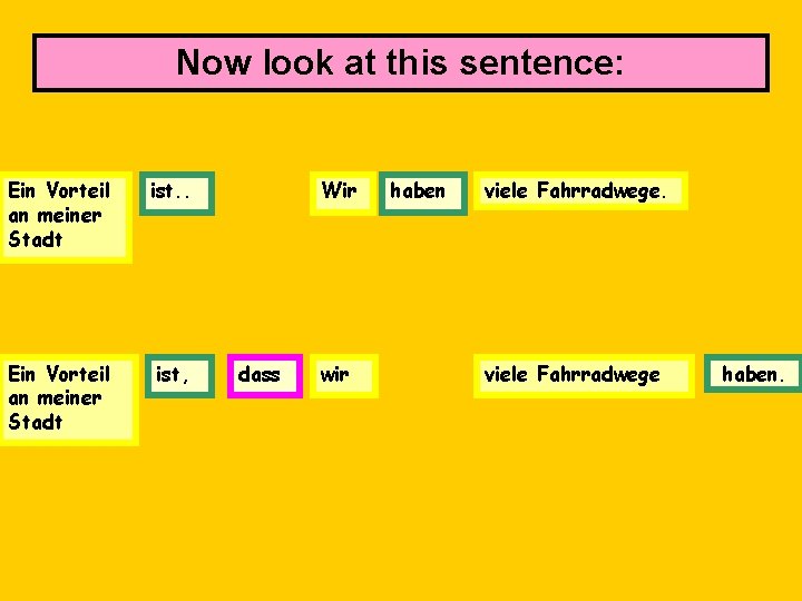Now look at this sentence: Ein Vorteil an meiner Stadt ist. . Ein Vorteil
