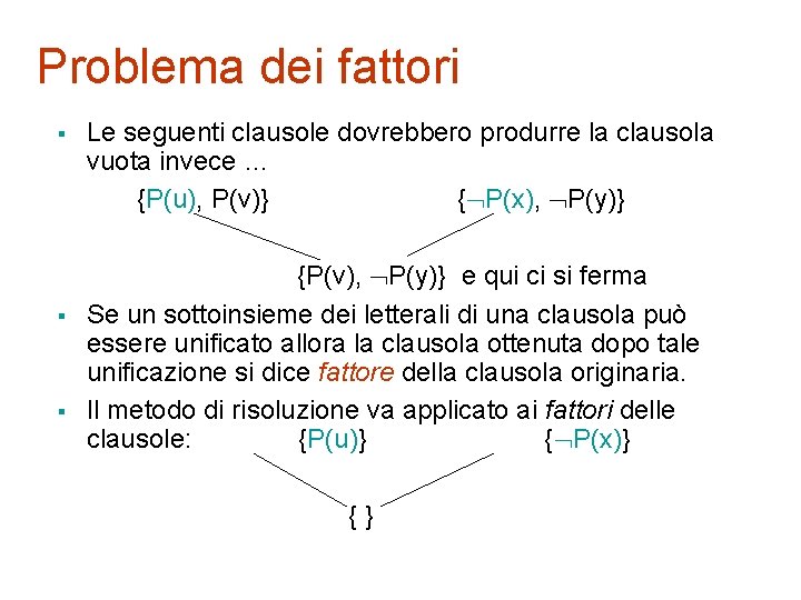 Problema dei fattori § § § Le seguenti clausole dovrebbero produrre la clausola vuota