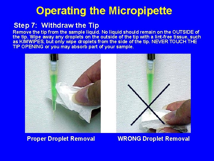 Operating the Micropipette Step 7: Withdraw the Tip Remove the tip from the sample