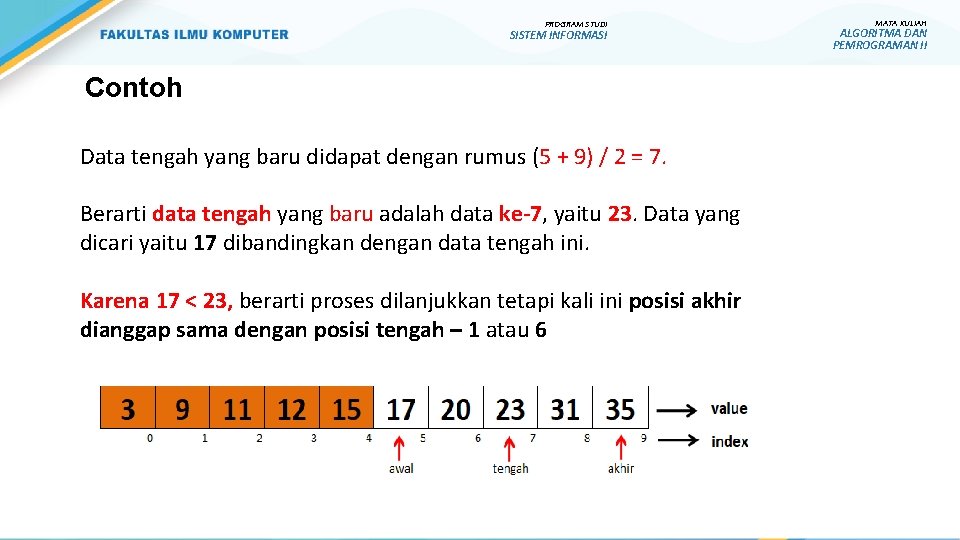 PROGRAM STUDI SISTEM INFORMASI Contoh Data tengah yang baru didapat dengan rumus (5 +
