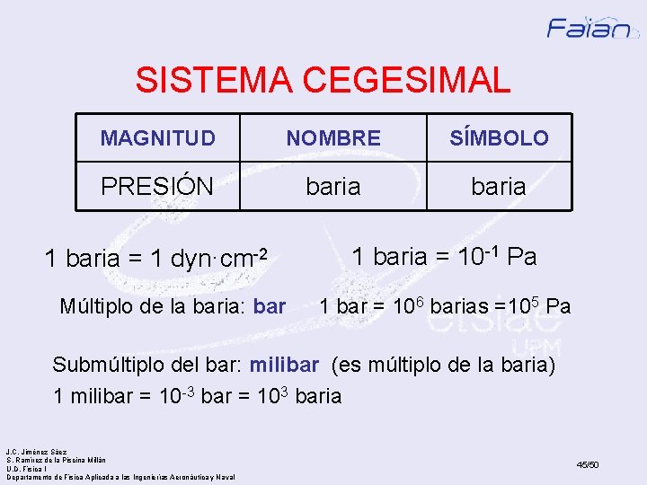 SISTEMA CEGESIMAL MAGNITUD NOMBRE SÍMBOLO PRESIÓN baria 1 baria = 1 dyn·cm-2 Múltiplo de