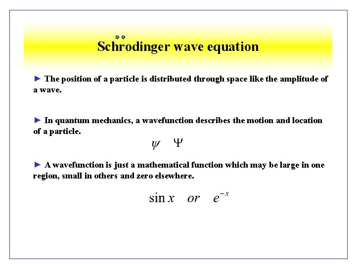 Schrodinger wave equation The position of a particle
