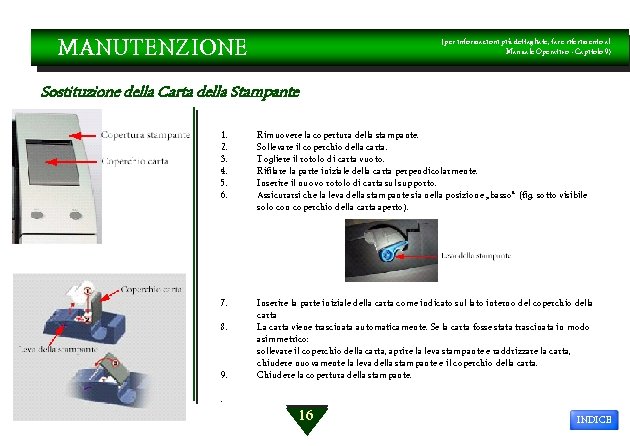 MANUTENZIONE (per informazioni più dettagliate, fare riferimento al Manuale Operativo - Capitolo 9) Sostituzione