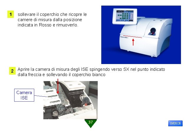 1 sollevare il coperchio che ricopre le camere di misura dalla posizione indicata in