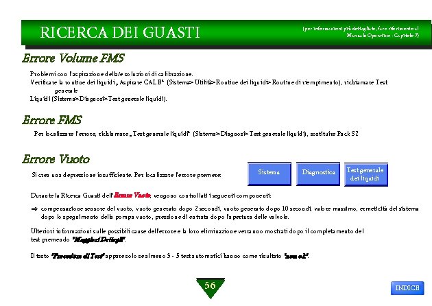 RICERCA DEI GUASTI (per informazioni più dettagliate, fare riferimento al Manuale Operativo - Capitolo