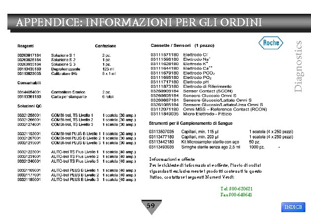 Diagnostics APPENDICE: INFORMAZIONI PER GLI ORDINI Informazioni e offerte Per le richieste di informazioni