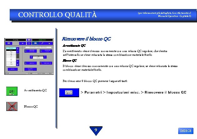 CONTROLLO QUALITÀ (per informazioni più dettagliate, fare riferimento al Manuale Operativo - Capitolo 5)