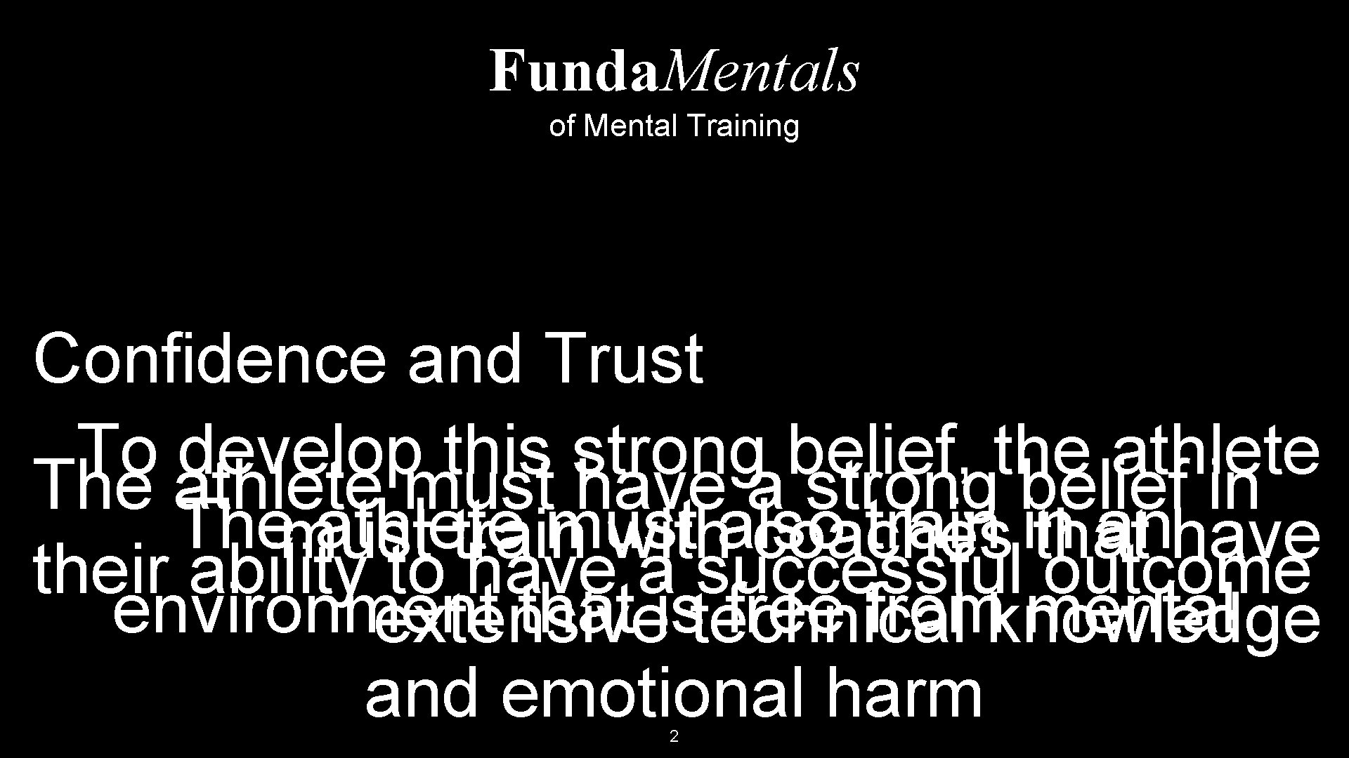 Funda. Mentals of Mental Training Confidence and Trust To develop this strong belief, the