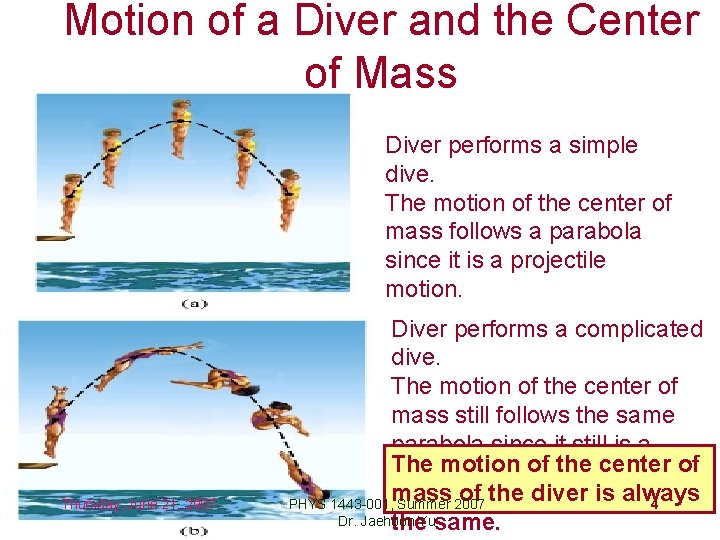 Motion of a Diver and the Center of Mass Diver performs a simple dive.