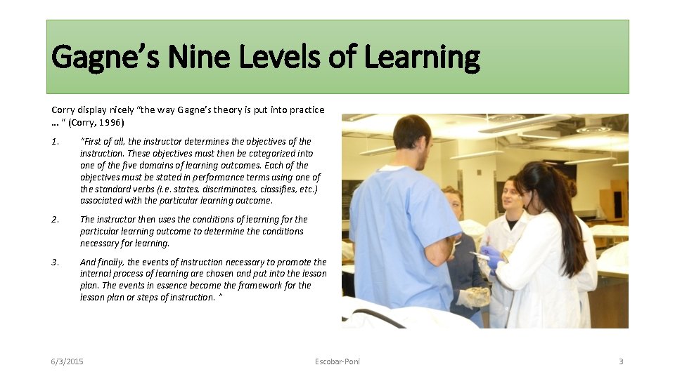 Gagne’s Nine Levels of Learning Corry display nicely “the way Gagne’s theory is put