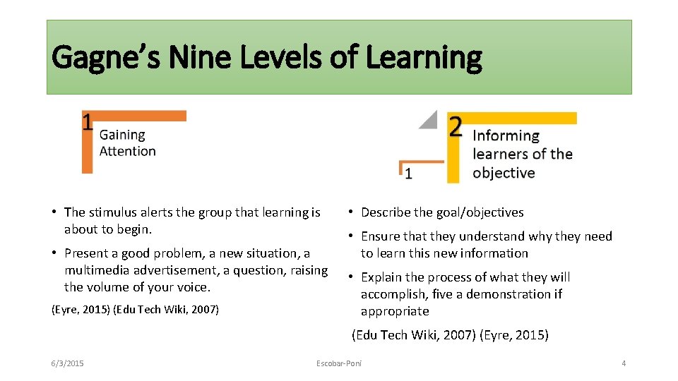 Gagne’s Nine Levels of Learning • The stimulus alerts the group that learning is