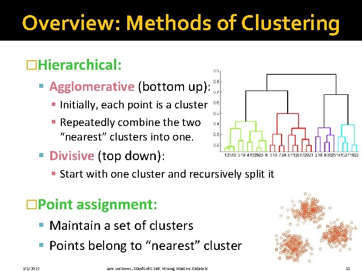 Overview: Methods of Clustering �Hierarchical: § Agglomerative (bottom up): § Initially, each point is