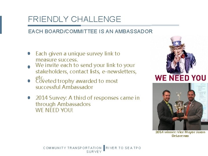 FRIENDLY CHALLENGE EACH BOARD/COMMITTEE IS AN AMBASSADOR Each given a unique survey link to