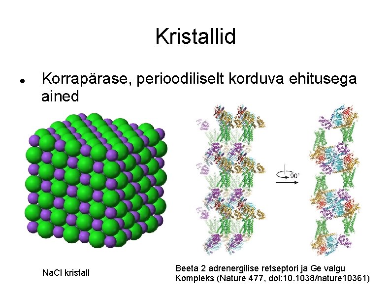 Kristallid Korrapärase, perioodiliselt korduva ehitusega ained Na. Cl kristall Beeta 2 adrenergilise retseptori ja