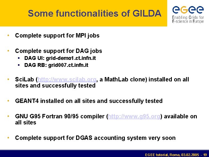 Some functionalities of GILDA • Complete support for MPI jobs • Complete support for