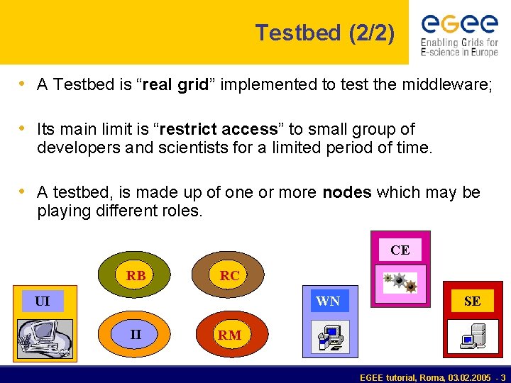 Testbed (2/2) • A Testbed is “real grid” implemented to test the middleware; •