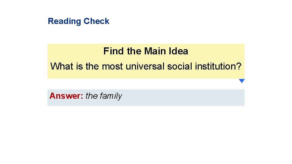 Reading Check Find the Main Idea What is the most universal social institution? Answer: