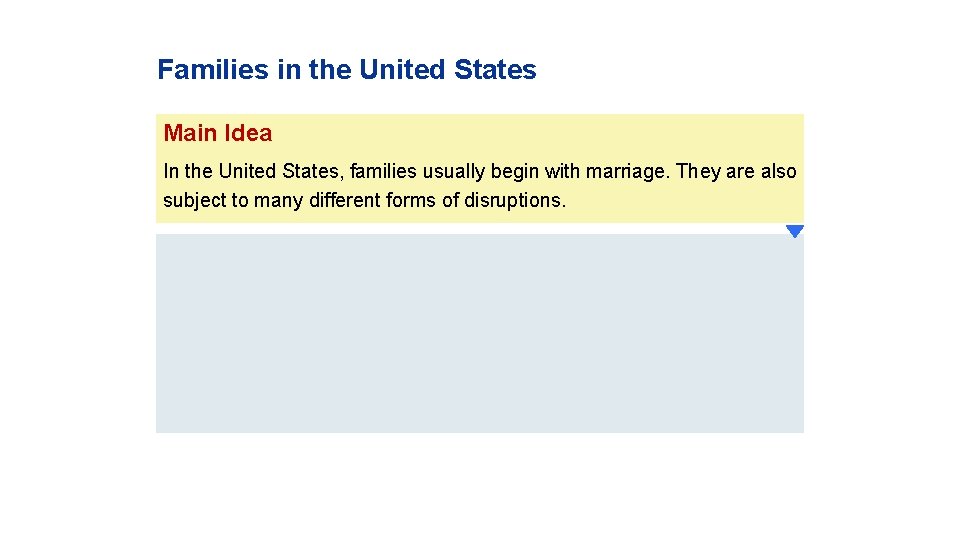 Families in the United States Main Idea In the United States, families usually begin