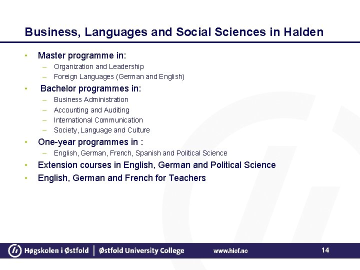 Business, Languages and Social Sciences in Halden • Master programme in: – Organization and