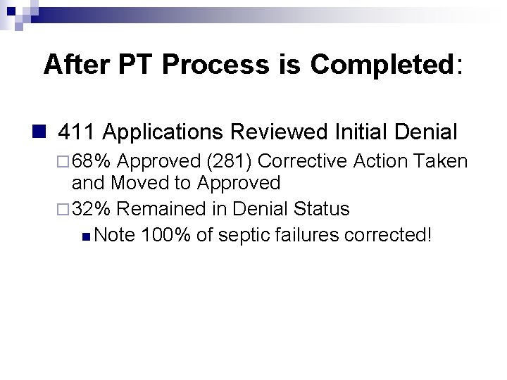After PT Process is Completed: n 411 Applications Reviewed Initial Denial ¨ 68% Approved