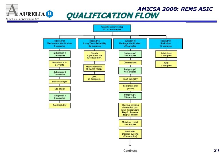 AMICSA 2008: REMS ASIC QUALIFICATION FLOW This document is the property of Aurelia Microelettronica.