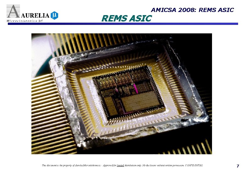 REMS ASIC AMICSA 2008: REMS ASIC This document is the property of Aurelia Microelettronica.