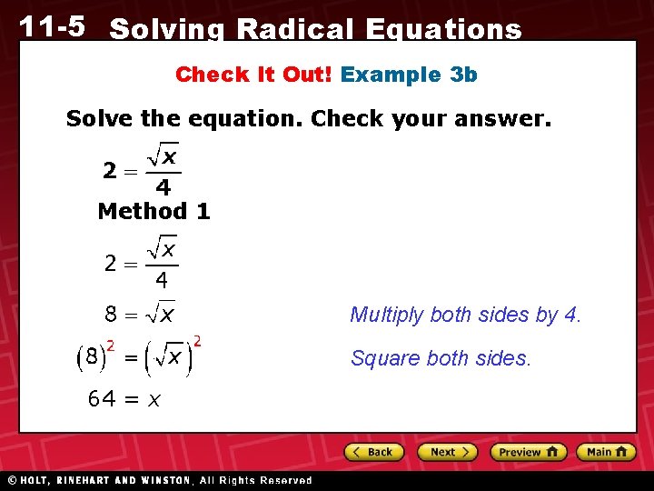 11 -5 Solving Radical Equations Check It Out! Example 3 b Solve the equation.