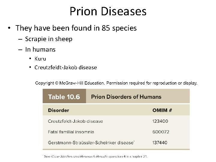 Prion Diseases • They have been found in 85 species – Scrapie in sheep