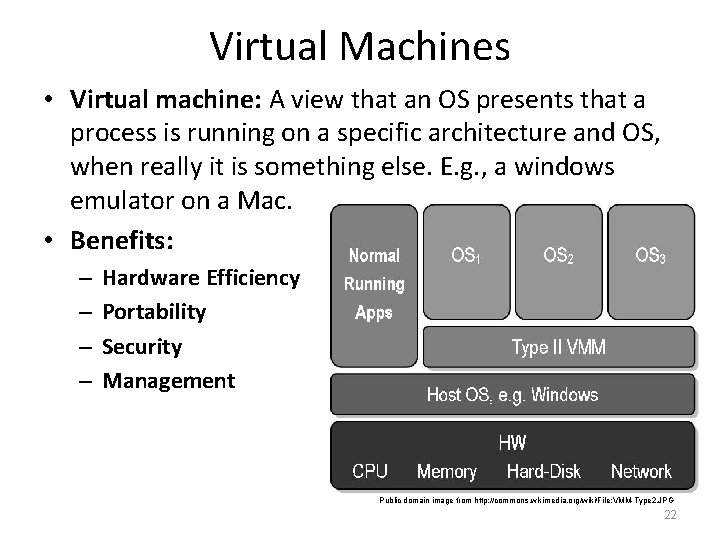 Virtual Machines • Virtual machine: A view that an OS presents that a process